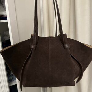 Real Leather Suede Purse Shopper genuine luxury dark brown shoulder bag …